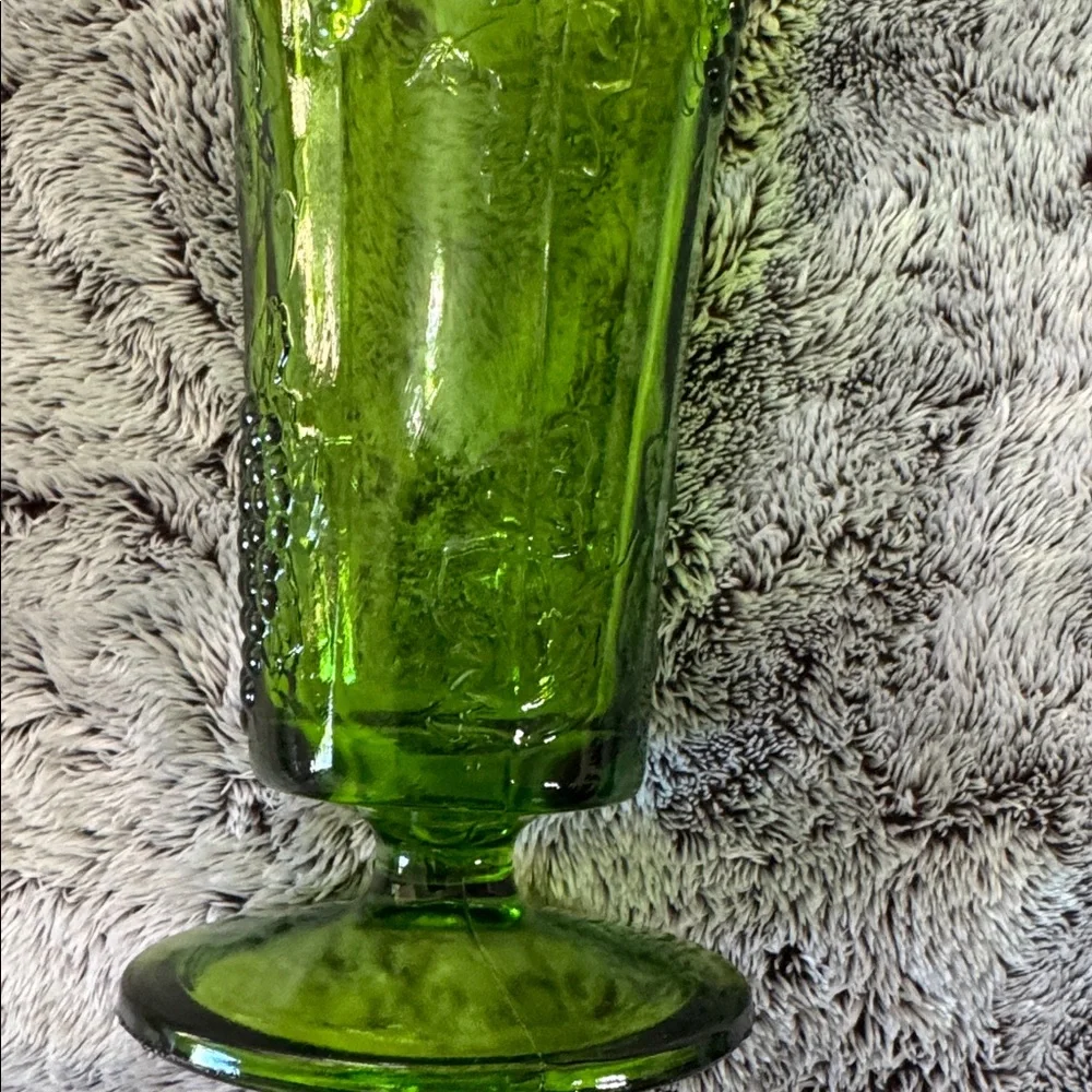 Vintage Indiana Glass Green Glass Footed Vase Colony‎ Harvest Pattern Tall